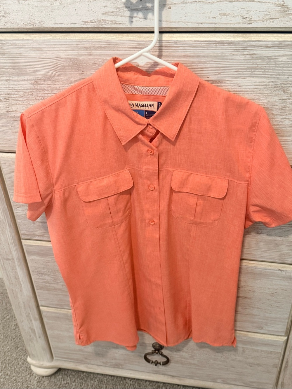 Magellan Outdoors Women's Short-Sleeve Coral Button-Up Shirt